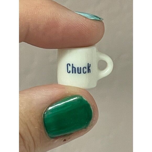 Vintage Miniature White Ceramic Coffee Mug With name Chuck Spell Out Dollhouse - Picture 4 of 4